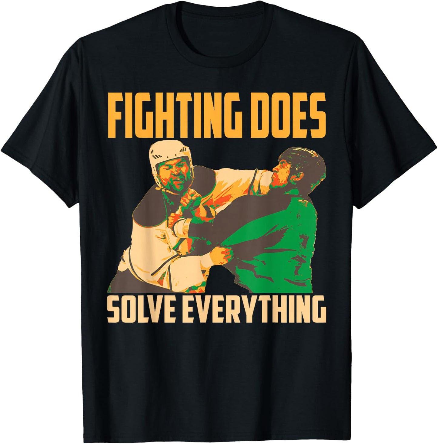 Cute Fighting Solve Everything | Funny Hockey Players Gift T-Shirt - T-Shirt | Black
