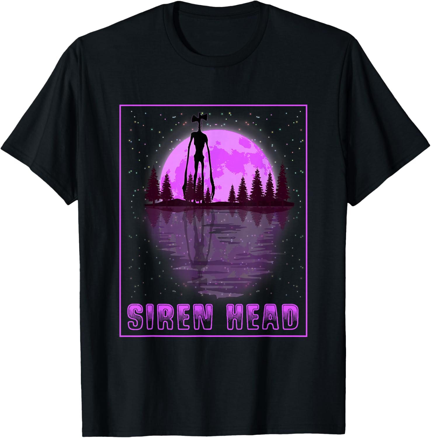Siren Head and a Purple Full Moon T-Shirt - T-Shirt | Black