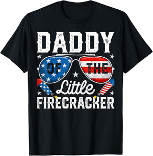 4th of July Birthday Dad Daddy Of The Little Firecracker T-Shirt - T-Shirt | Black