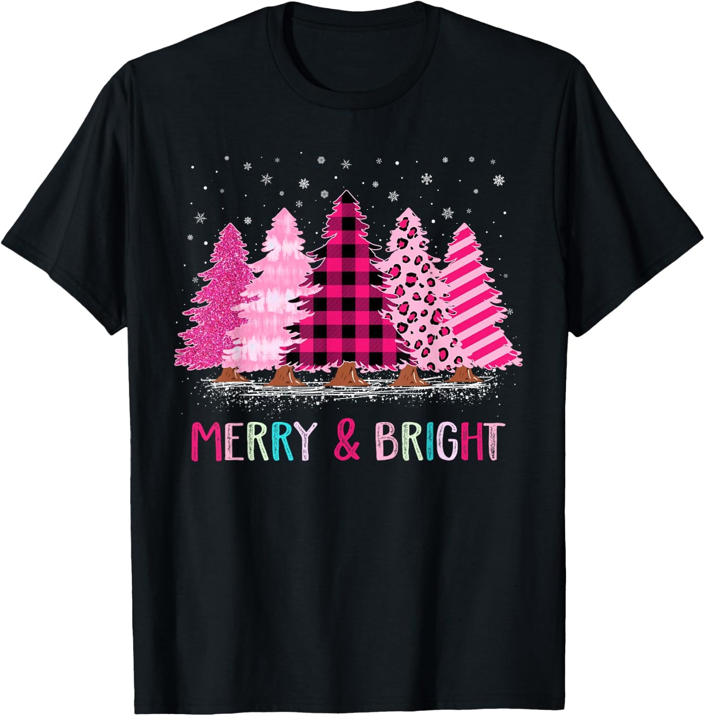 Merry and Bright Pink Christmas Tree Cute Xmas Costume Women T-Shirt - T-Shirt | Black