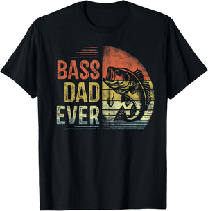 Bass Dad Ever Fishing Gifts Dad Birthday Vintage T-Shirt - T-Shirt | Black
