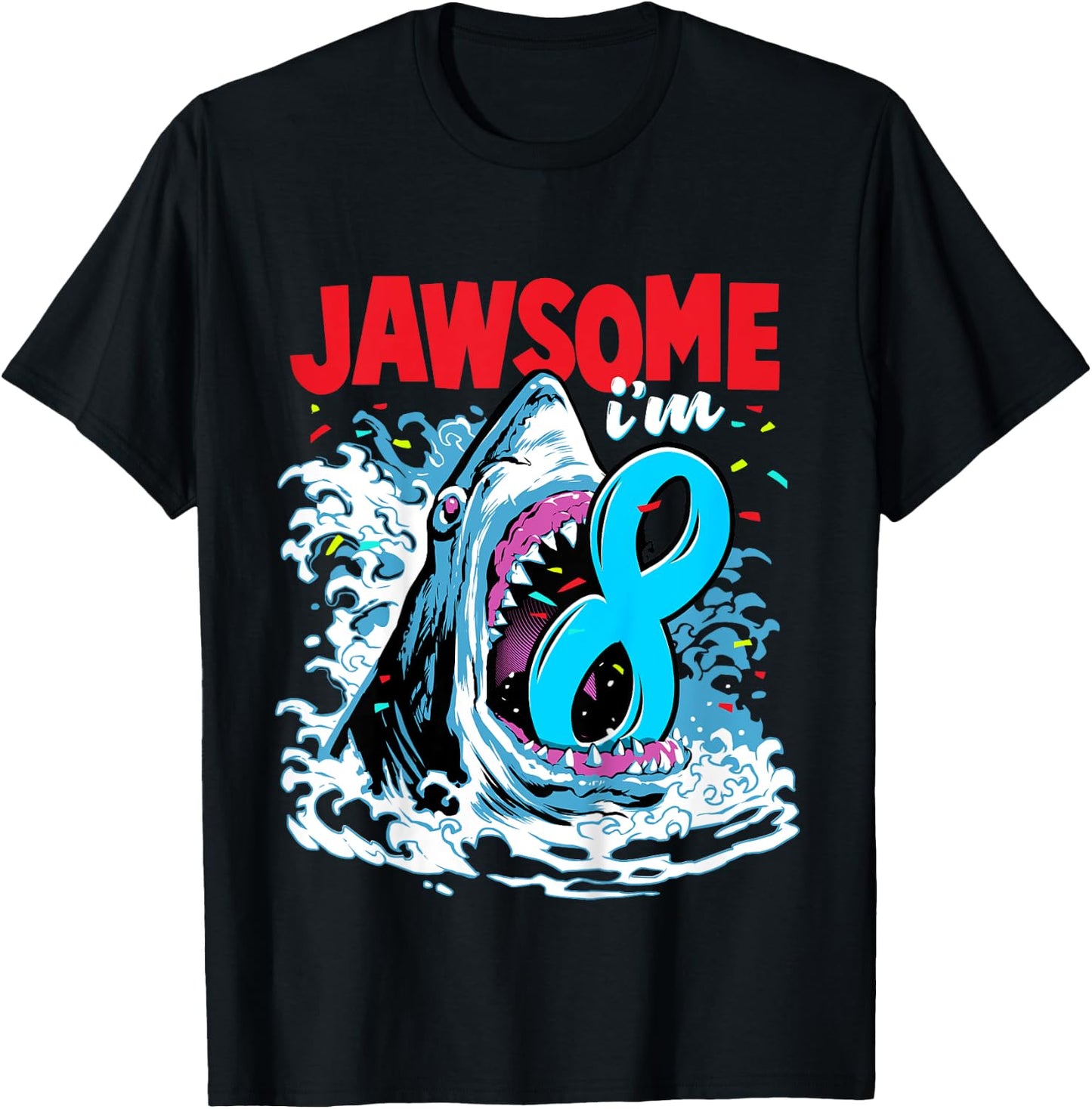8th Birthday Shirt Shark Birthday Party Gifts for Kids 8 yr T-Shirt - T-Shirt | Black