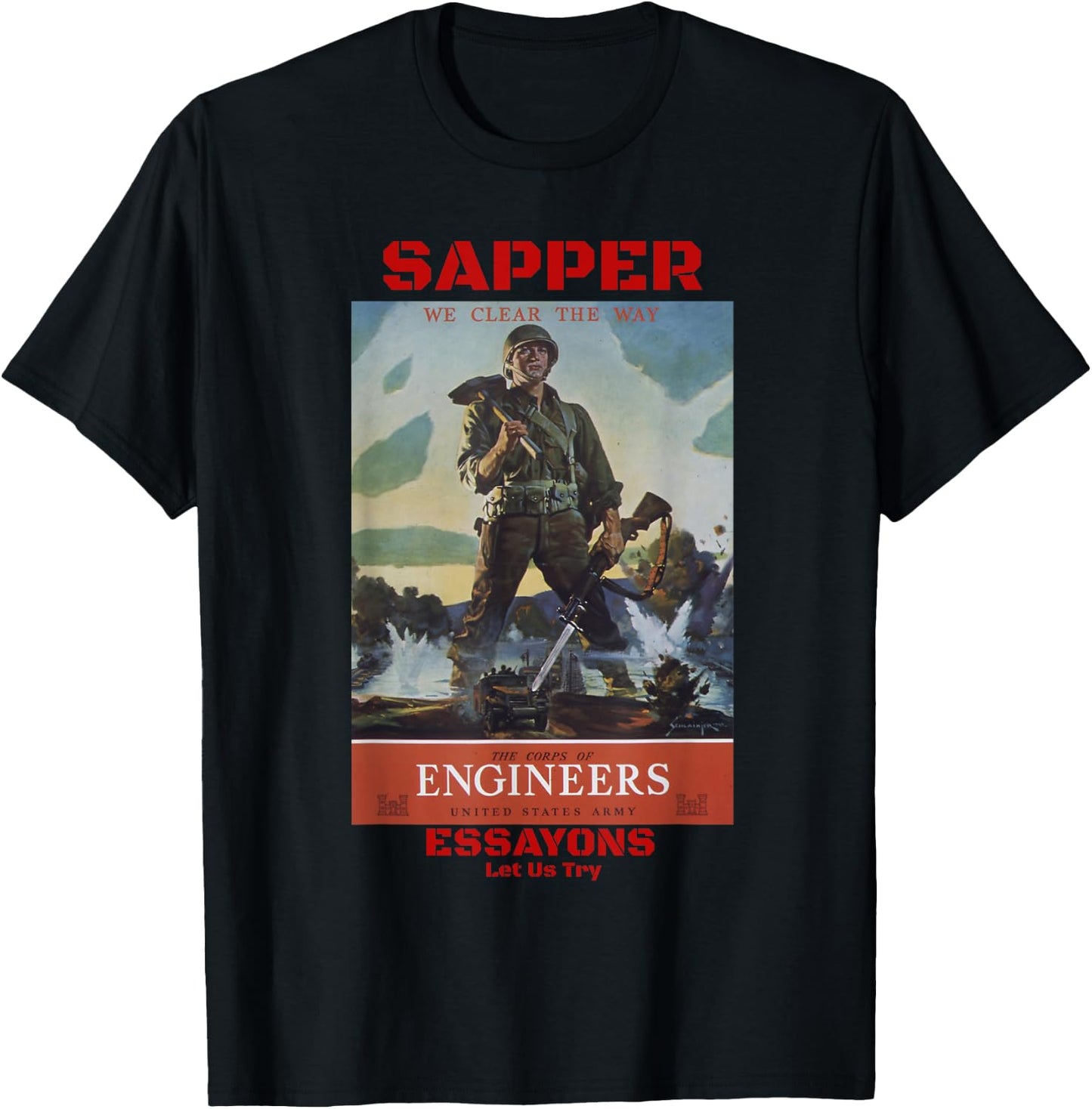 Sapper Army Combat Engineer Corps Veterans and Military T-Shirt - T-Shirt | Black