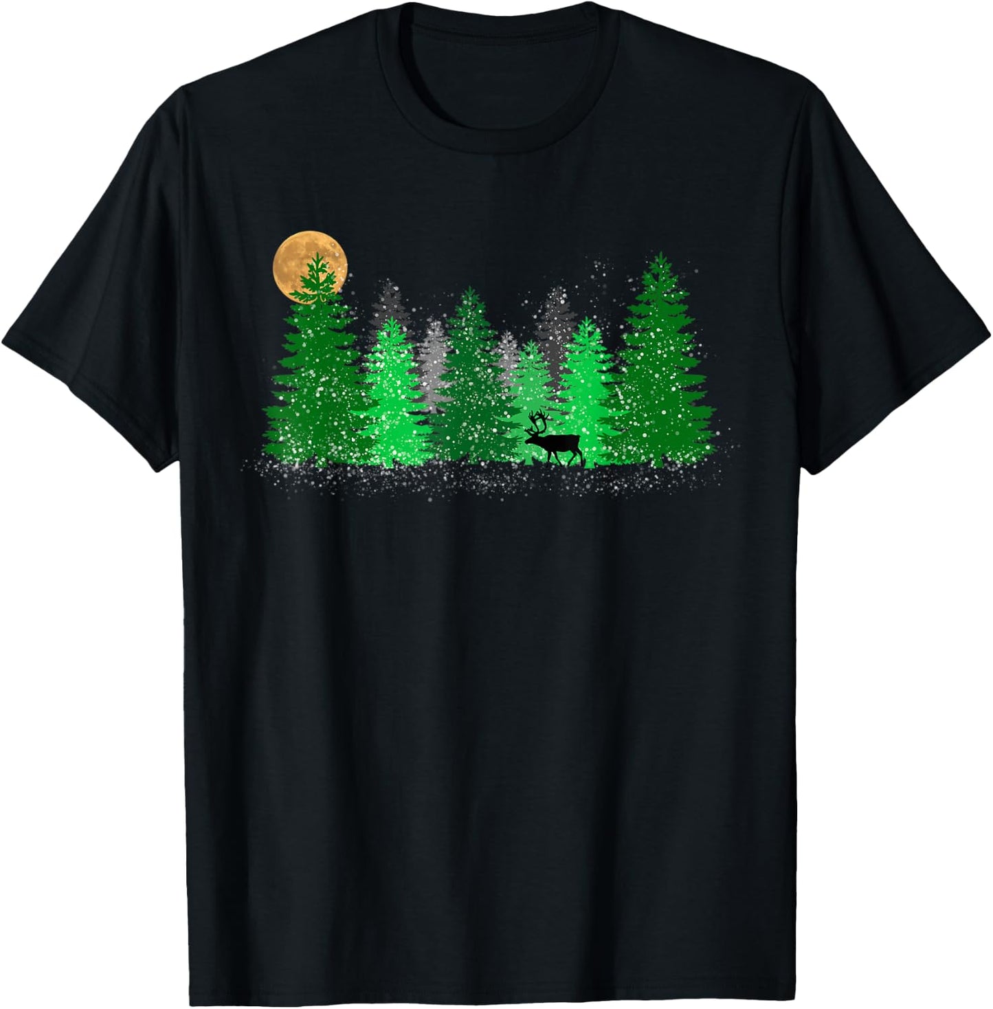 Christmas Reindeer in a Snowy Pine Forest Outdoorsman Gift T-Shirt - T-Shirt | Black