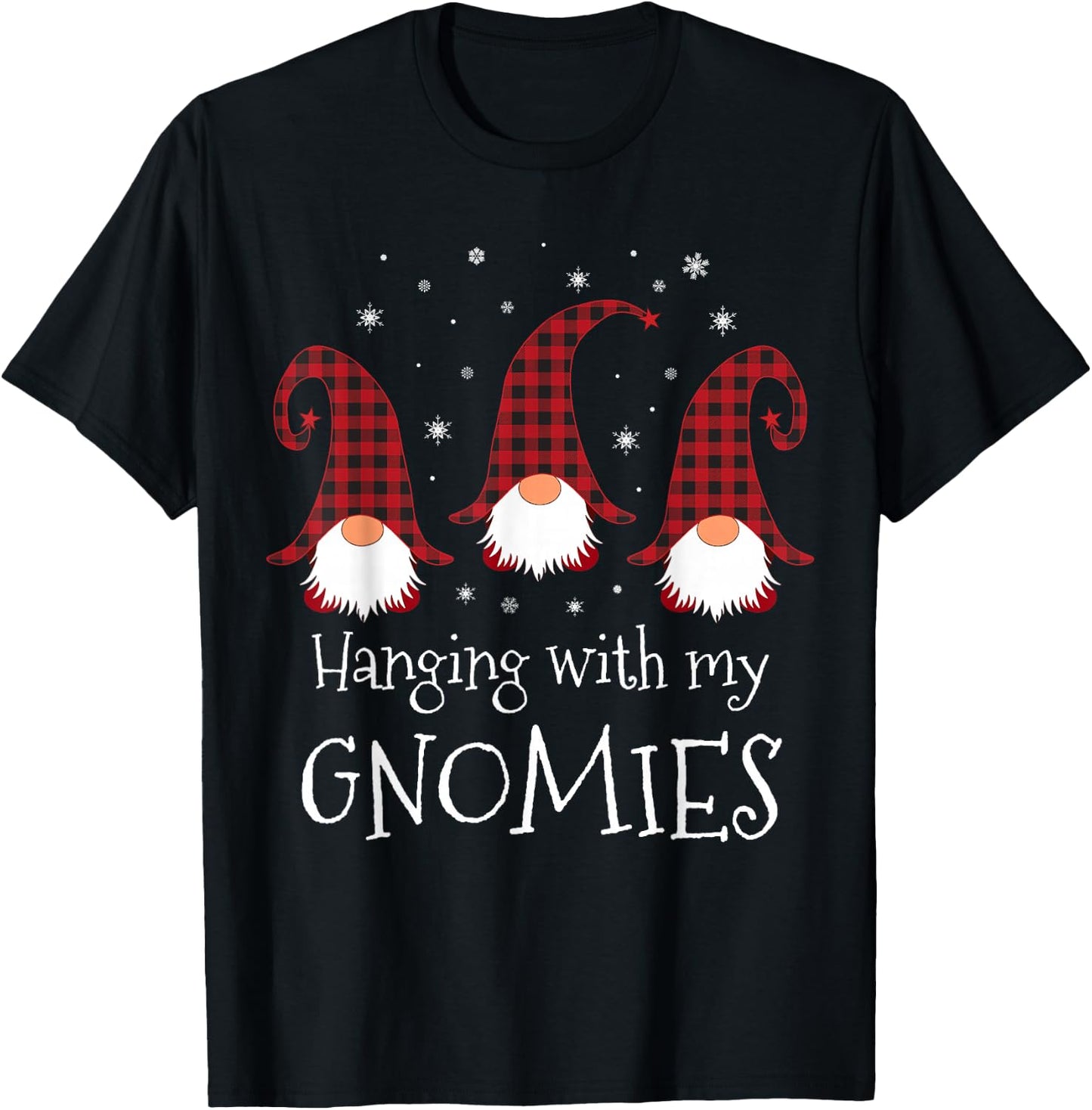 Hanging With My Gnomies Plaid Garden Christmas Gnome T-Shirt - T-Shirt | Black