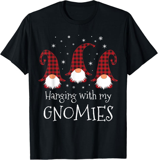 Hanging With My Gnomies Plaid Garden Christmas Gnome T-Shirt - T-Shirt | Black