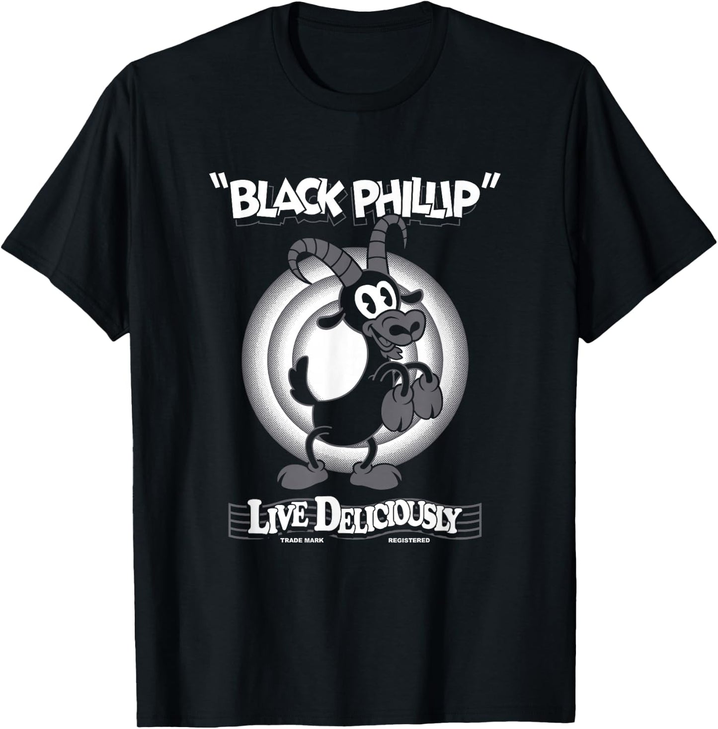 Live Deliciously - Vintage Cartoon Goat - Black Phillip T-Shirt - T-Shirt | Black