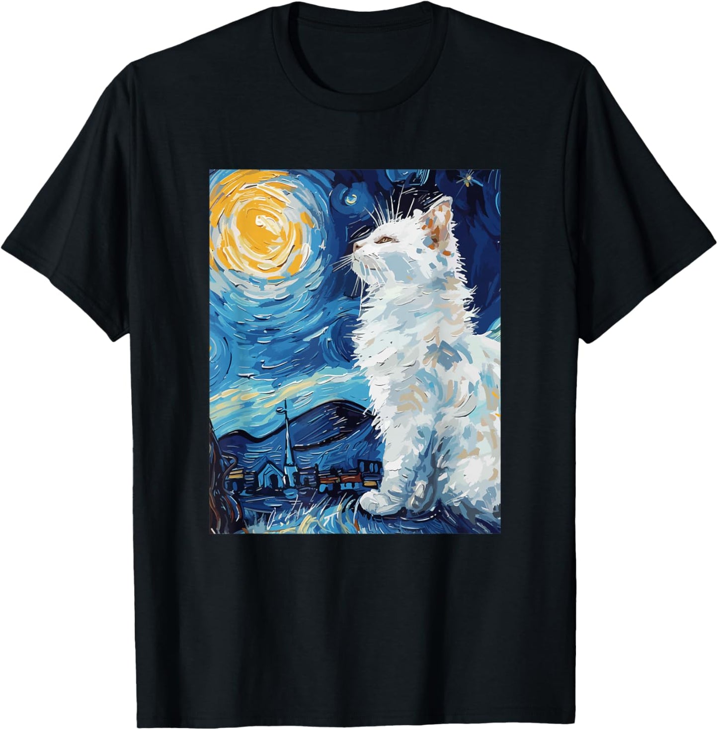 Starry Night Style Cat Women Kids T-Shirt - T-Shirt | Black