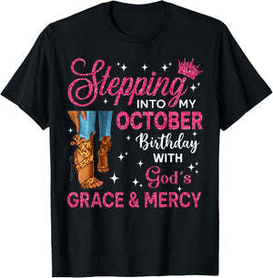 Stepping Into My October Birthday Women High Heels Bday T-Shirt - T-Shirt | Black