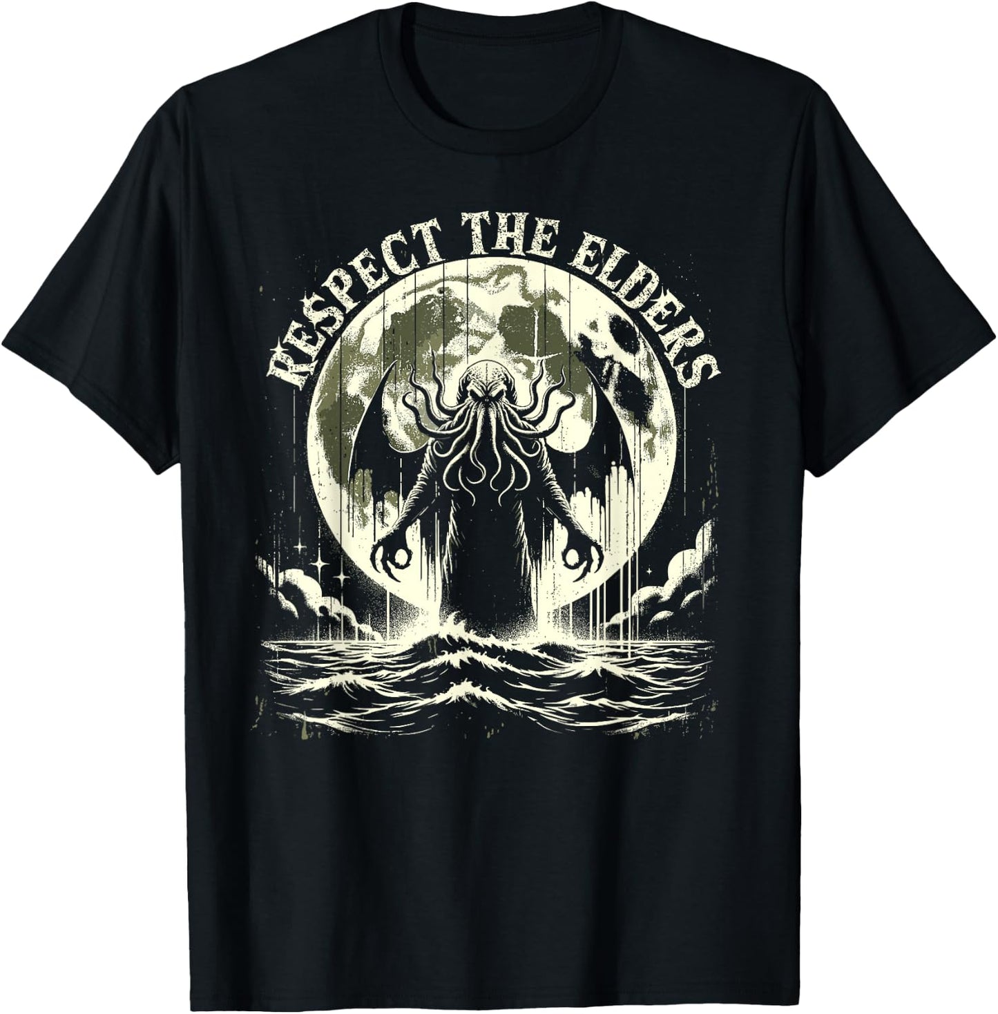 Cthulhu Respect The Elders, Vintage Cosmic Horror T-Shirt - T-Shirt | Black