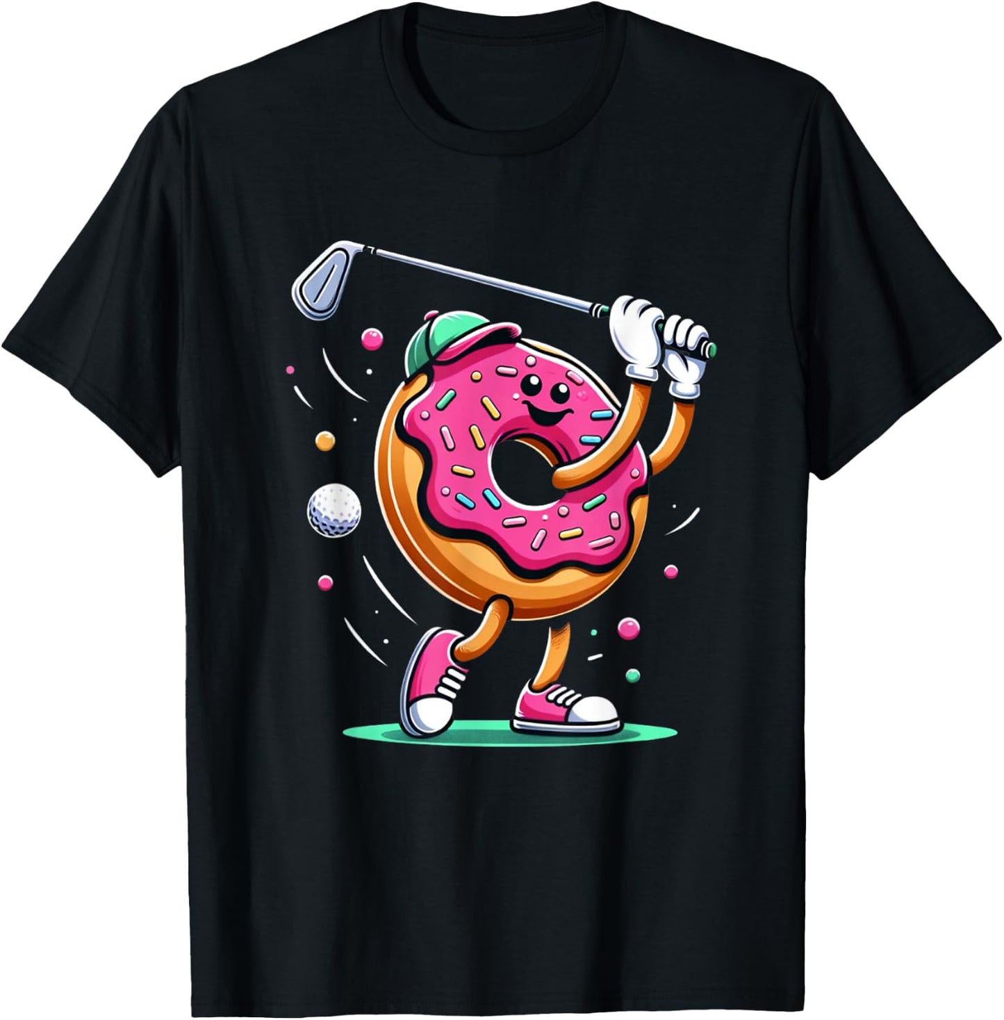 Funny Donut Golfing Golfer Food Champ Sports Golf Donut T-Shirt - T-Shirt | Black