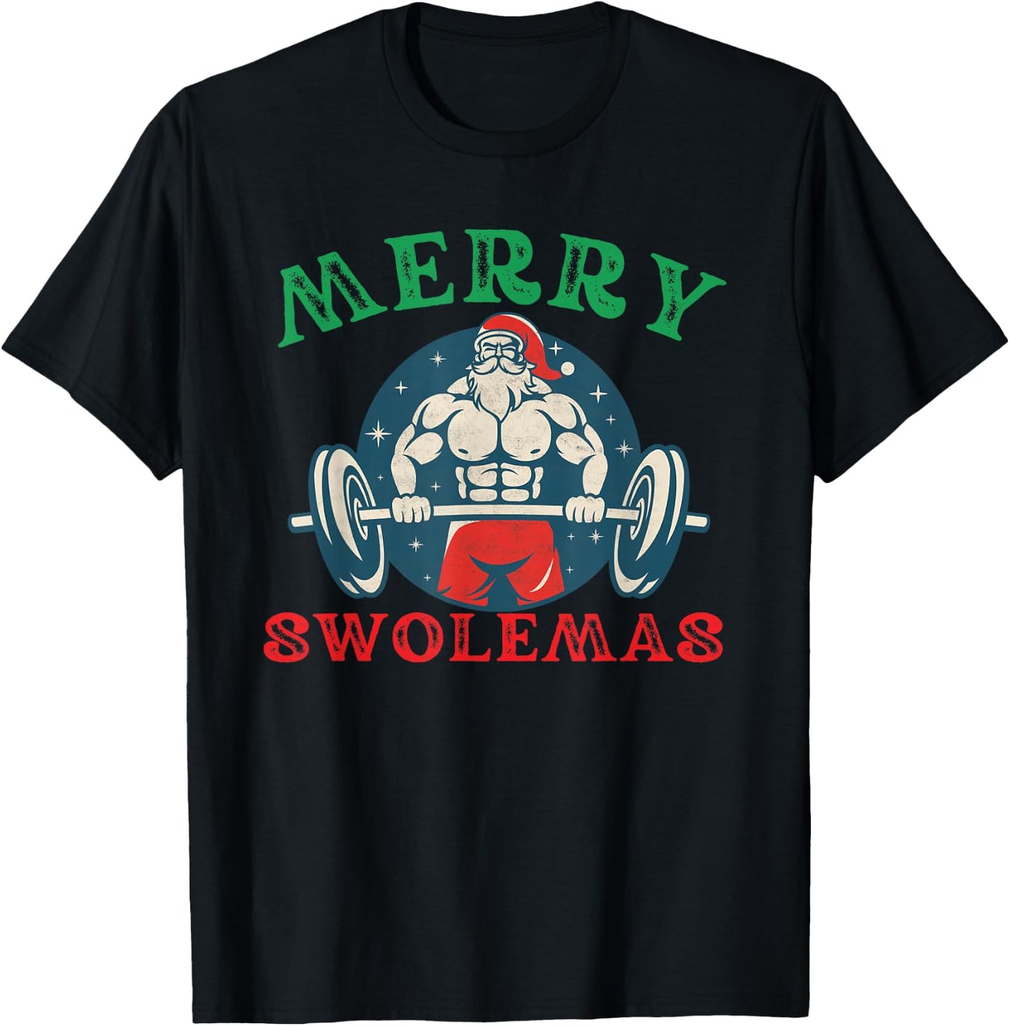 Merry Swolemas Funny bodybuilding Santa Christmas lift gym T-Shirt - T-Shirt | Black