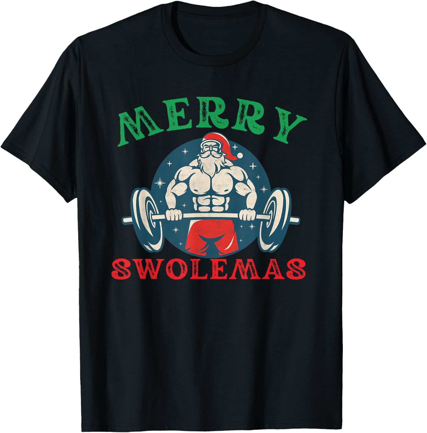 Merry Swolemas Funny bodybuilding Santa Christmas lift gym T-Shirt - T-Shirt | Black