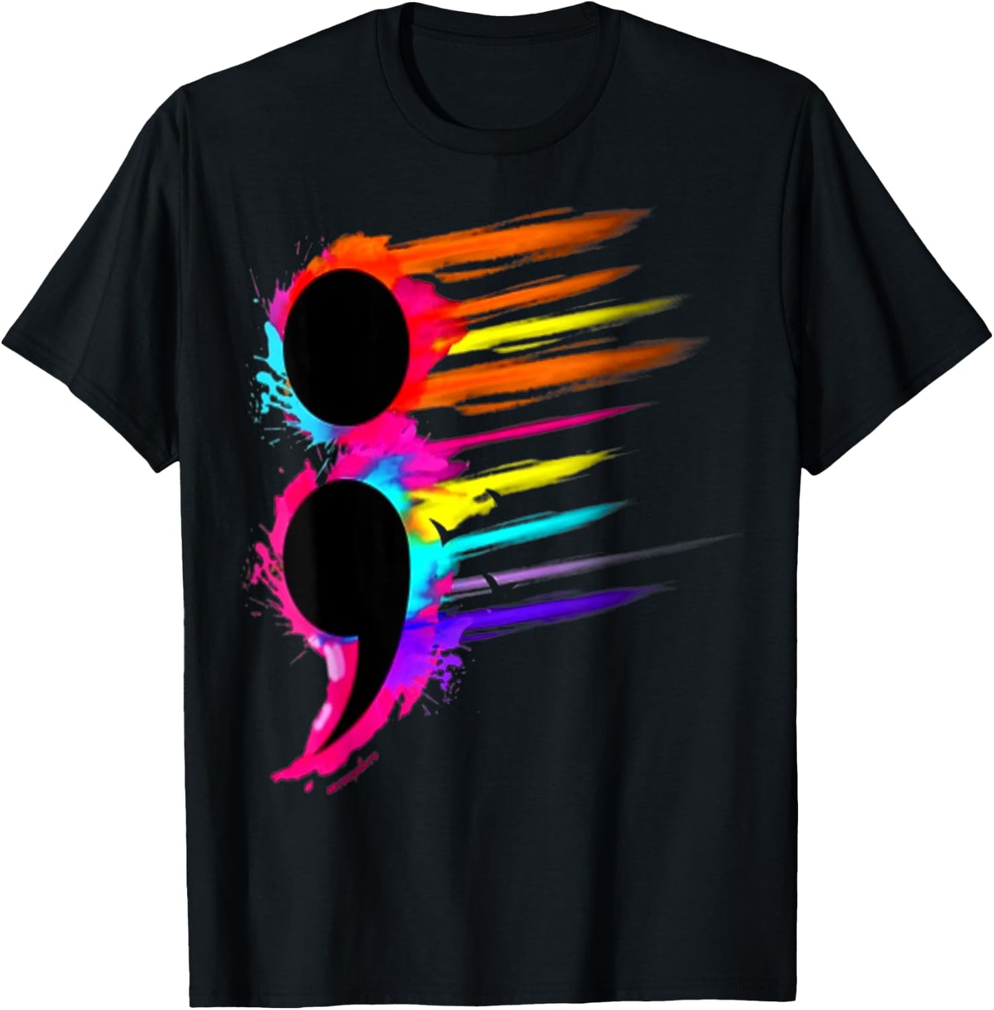 Suicide Prevention Semicolon Retro Colorful Birds T-Shirt - T-Shirt | Black