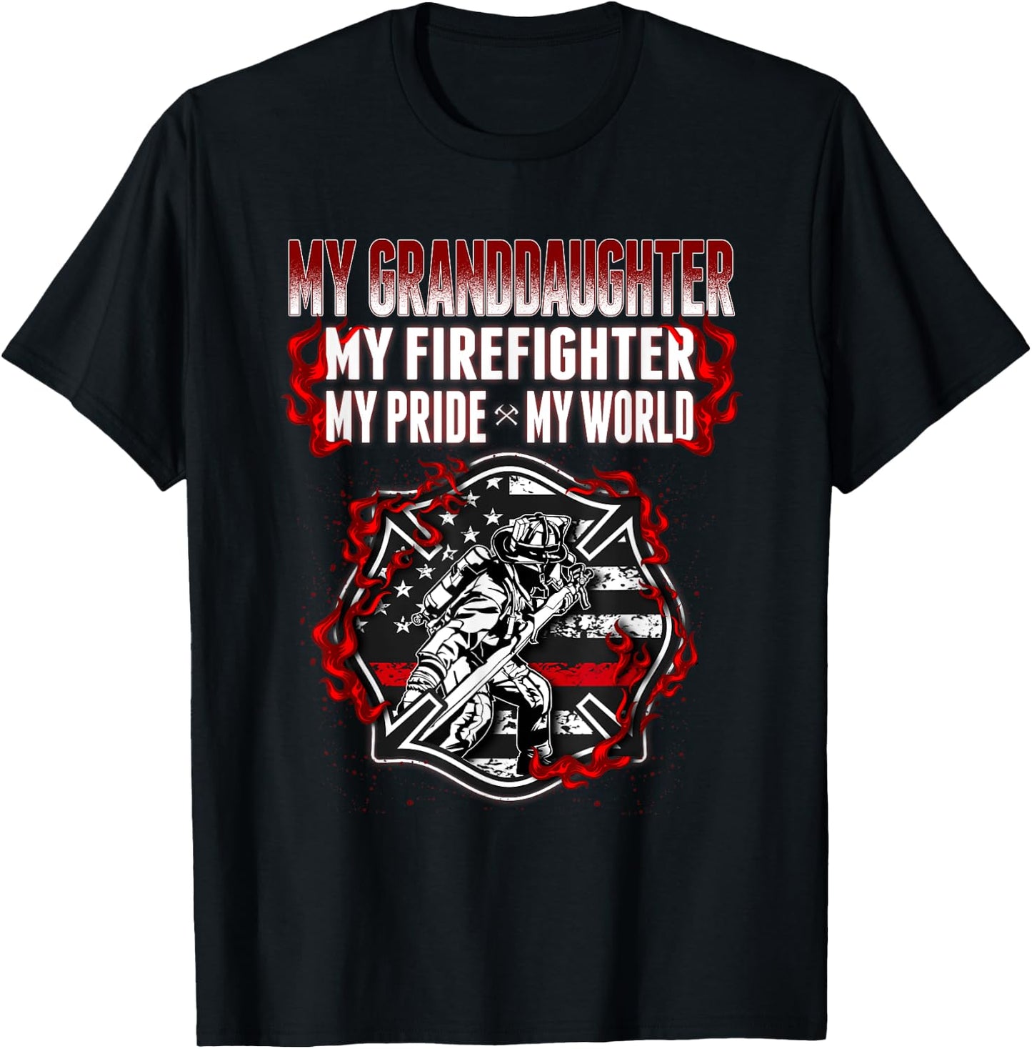 My Granddaughter Is Firefighter Hero Proud Fire Grandparent T-Shirt - T-Shirt | Black