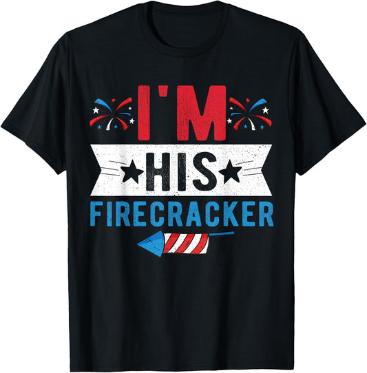 I'm His Firecracker Cute 4th Of July Matching Couple T-Shirt - T-Shirt | Black