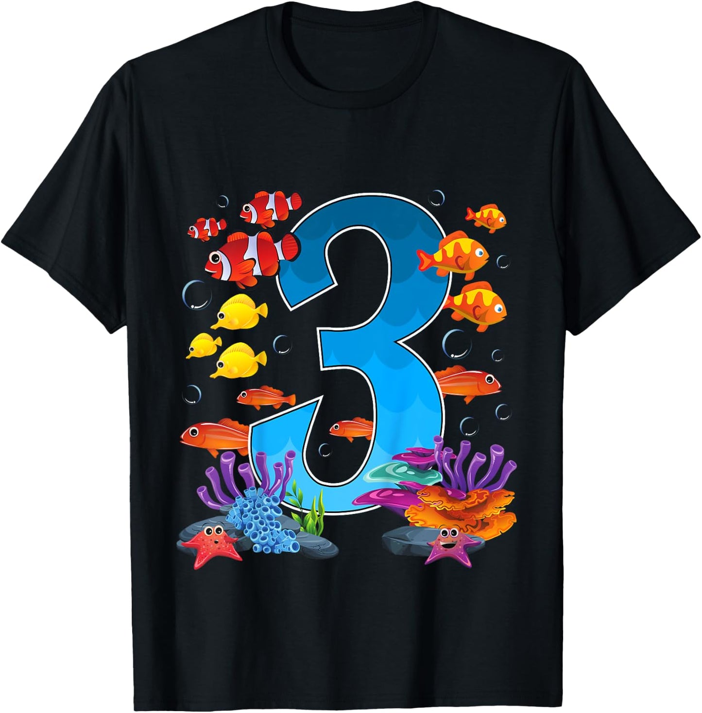 3 Year Old Under The Sea Birthday Ocean Fish Theme 3rd Gift T-Shirt - T-Shirt | Black