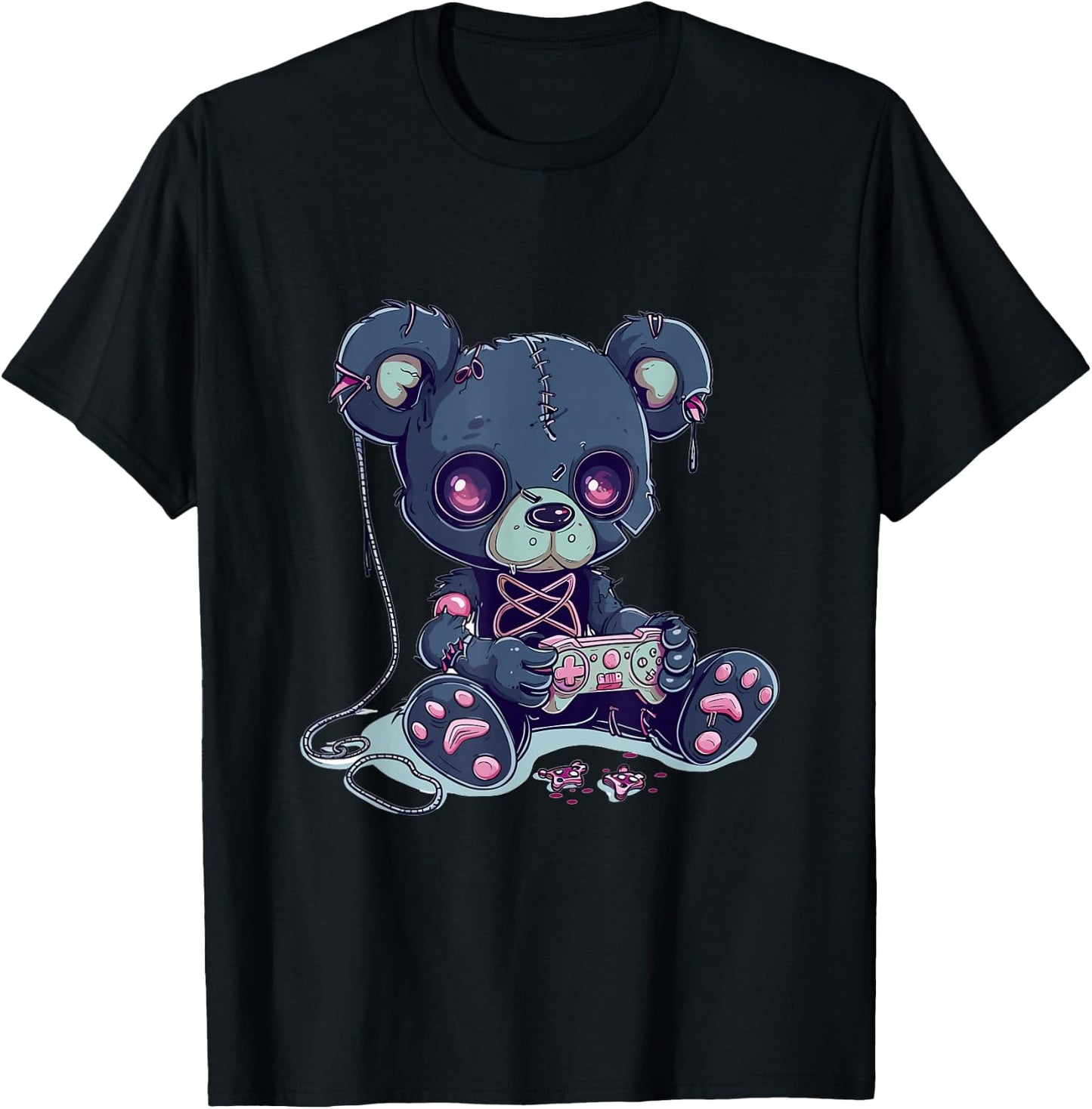 Goth Pastel Cute Creepy Kawaii Gamer Teddy Bear Gaming T-Shirt - T-Shirt | Black