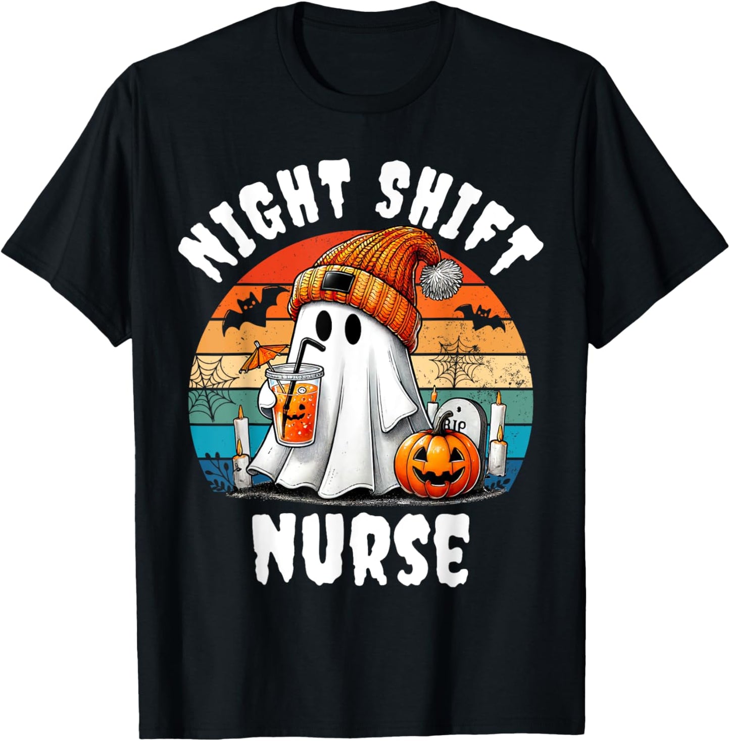 Funny Night Shift Nurse Ghost Boo Halloween RN Nurses Coffee T-Shirt - T-Shirt | Black