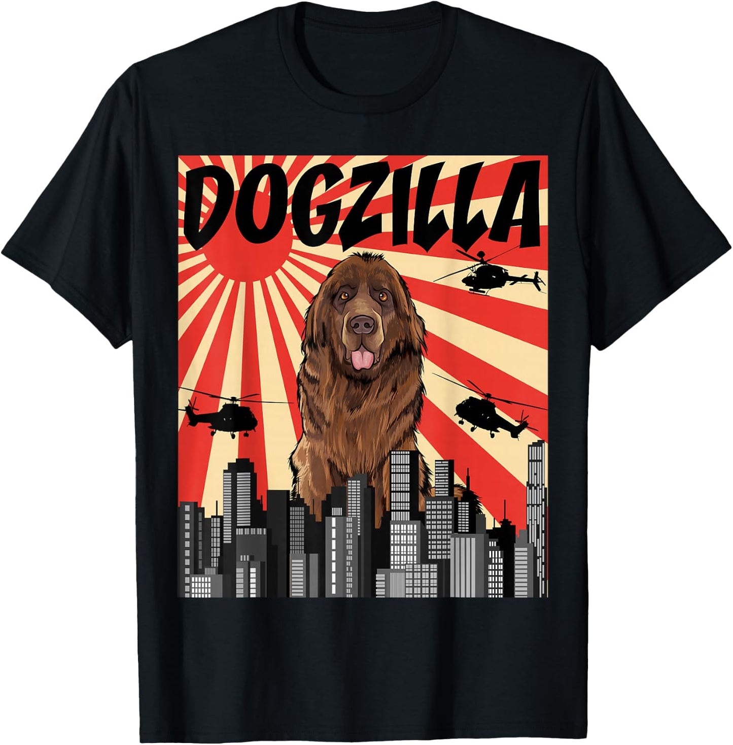 Funny Retro Japanese Dogzilla Newfoundland T-Shirt - T-Shirt | Black