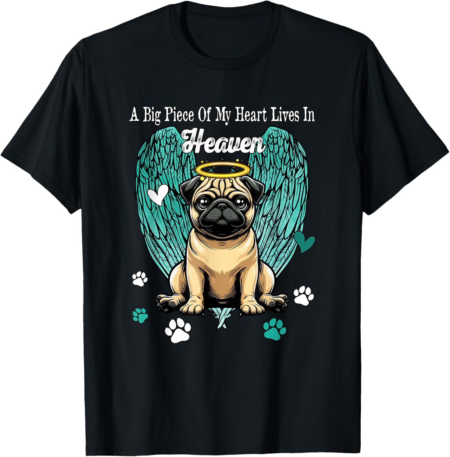 Heart Lives In Heaven Costume Pug Memories Owner T-Shirt - T-Shirt | Black