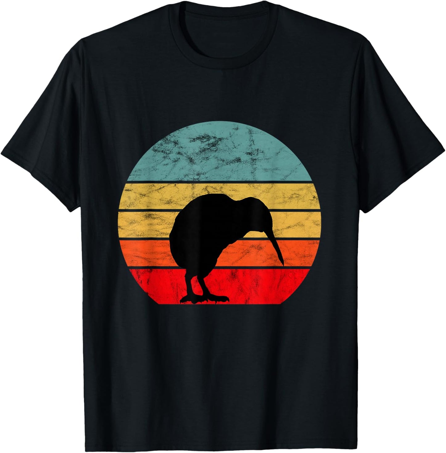 Kiwi Bird Retro Vintage Sunset New Zealand Animals Kiwi Bird T-Shirt - T-Shirt | Black