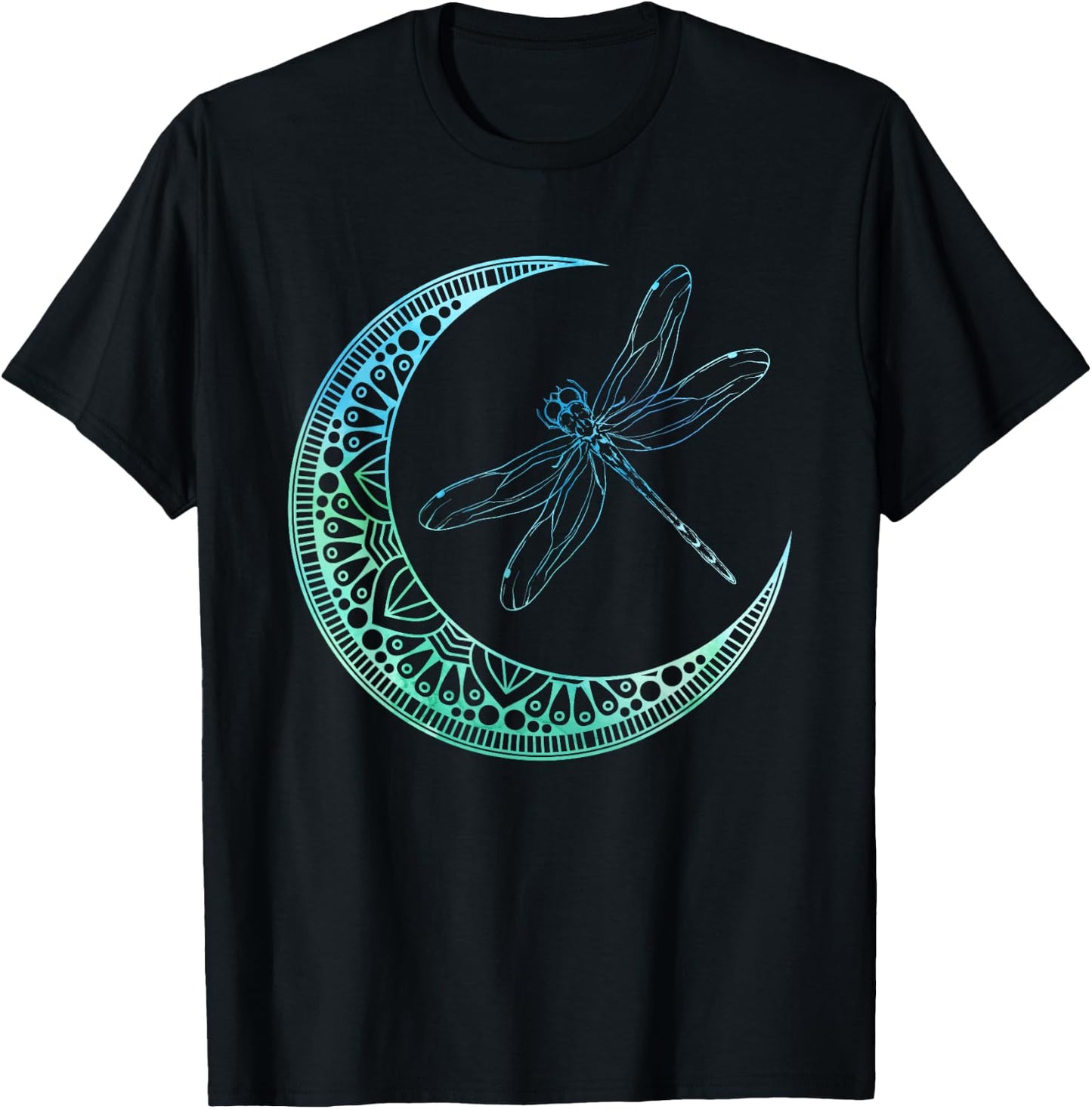 Entomologist Insect Animal Gift Moon Mandala Dragonfly T-Shirt - T-Shirt | Black