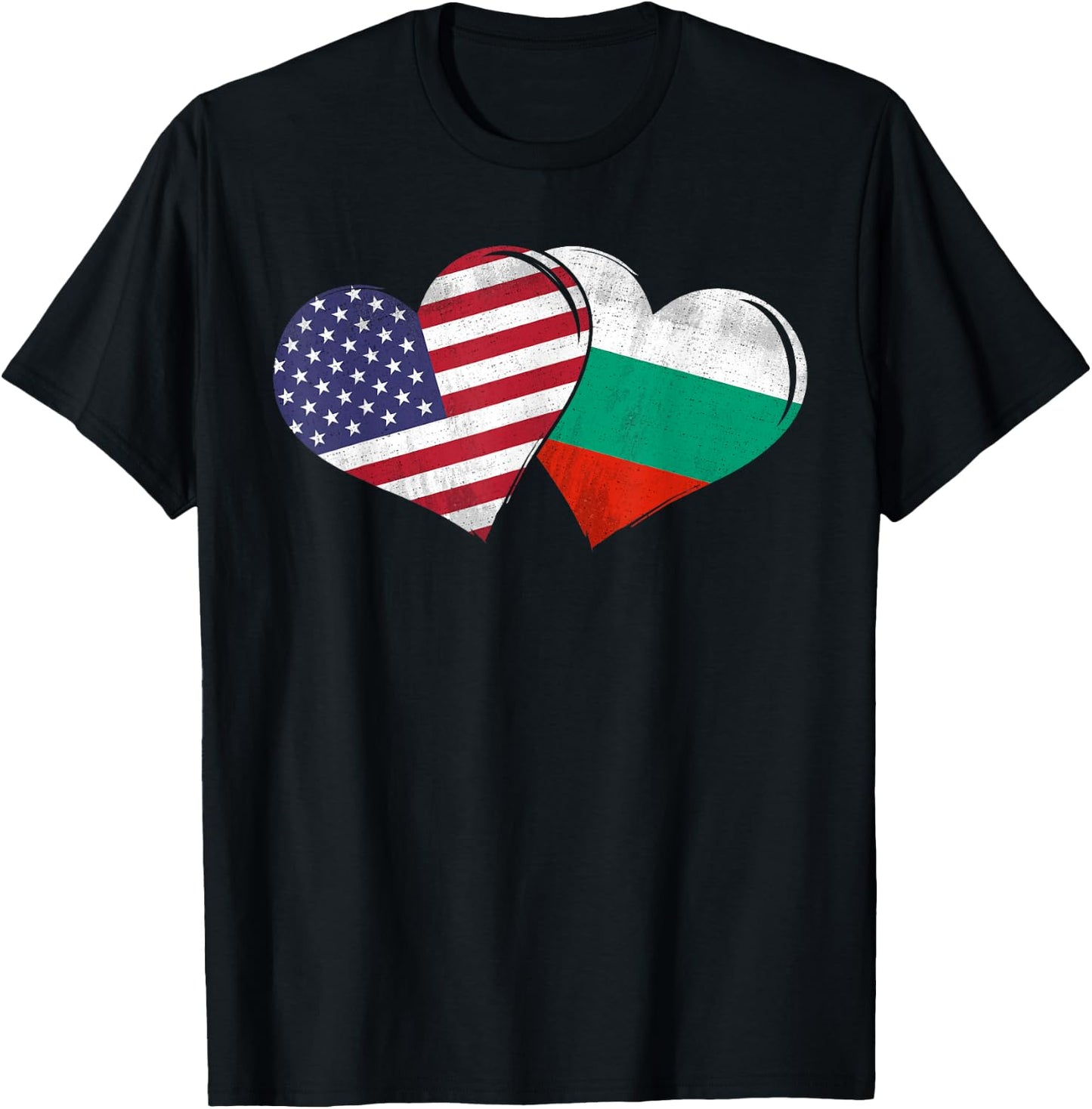 Vintage Bulgaria - American Flag Heart For Bulgarian T-Shirt - T-Shirt | Black