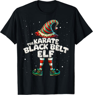 The Karate Black Belt Elf Family Matching Group Christmas T-Shirt - T-Shirt | Black