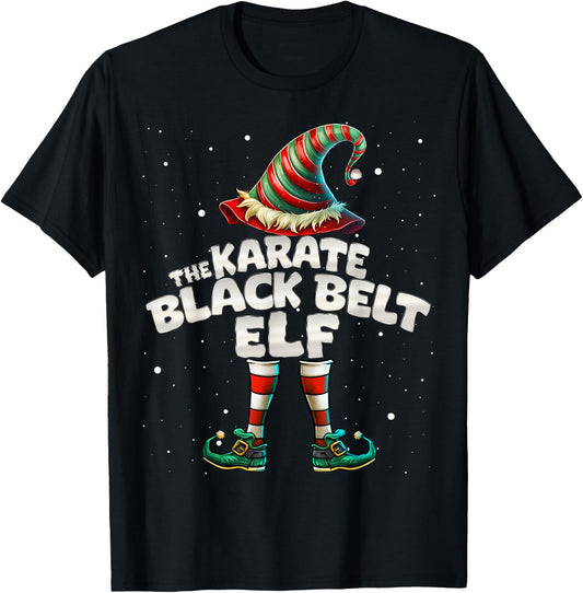 The Karate Black Belt Elf Family Matching Group Christmas T-Shirt - T-Shirt | Black