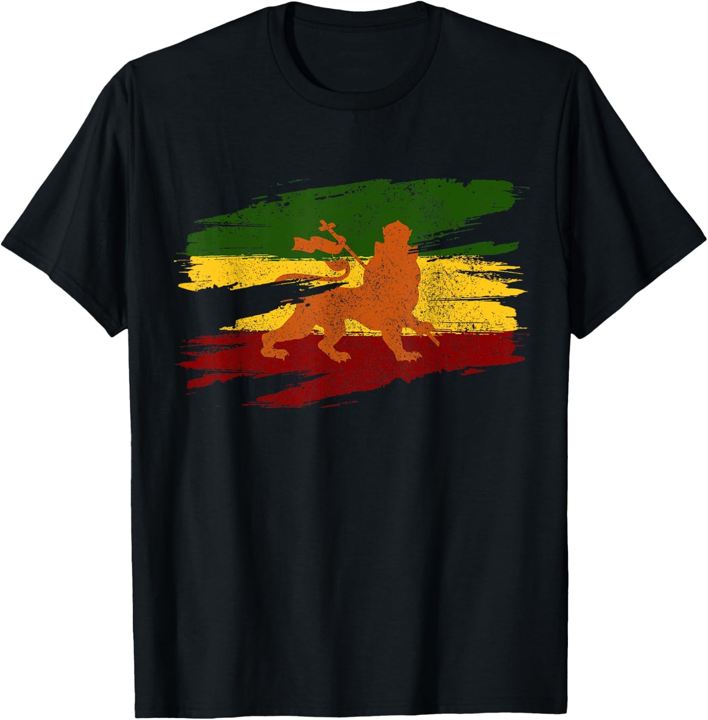 Lion Of Judah Ethiopian Flag Cross Rasta Rastafari Gift T-Shirt - T-Shirt | Black