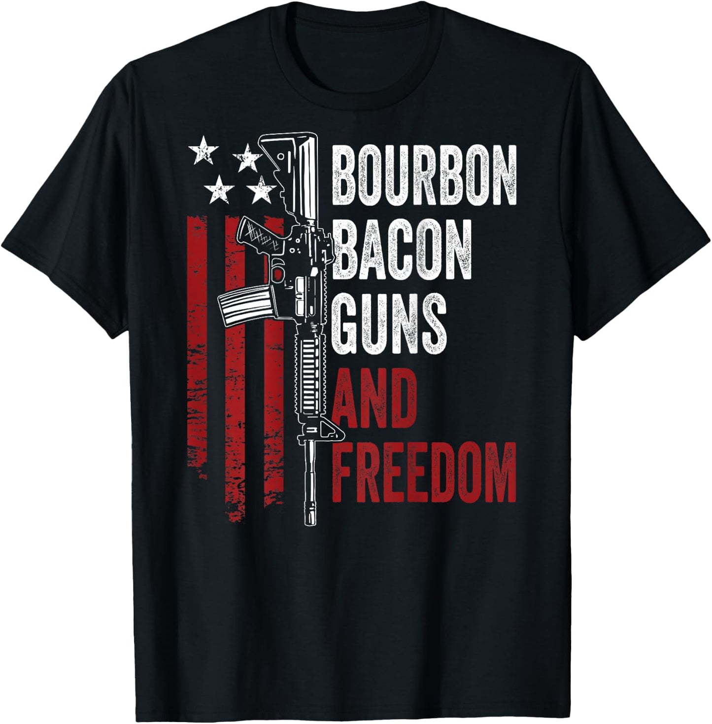 BOURBON BACON GUNS & FREEDOM - BBQ Grill Drinking - ON BACK T-Shirt - T-Shirt | Black