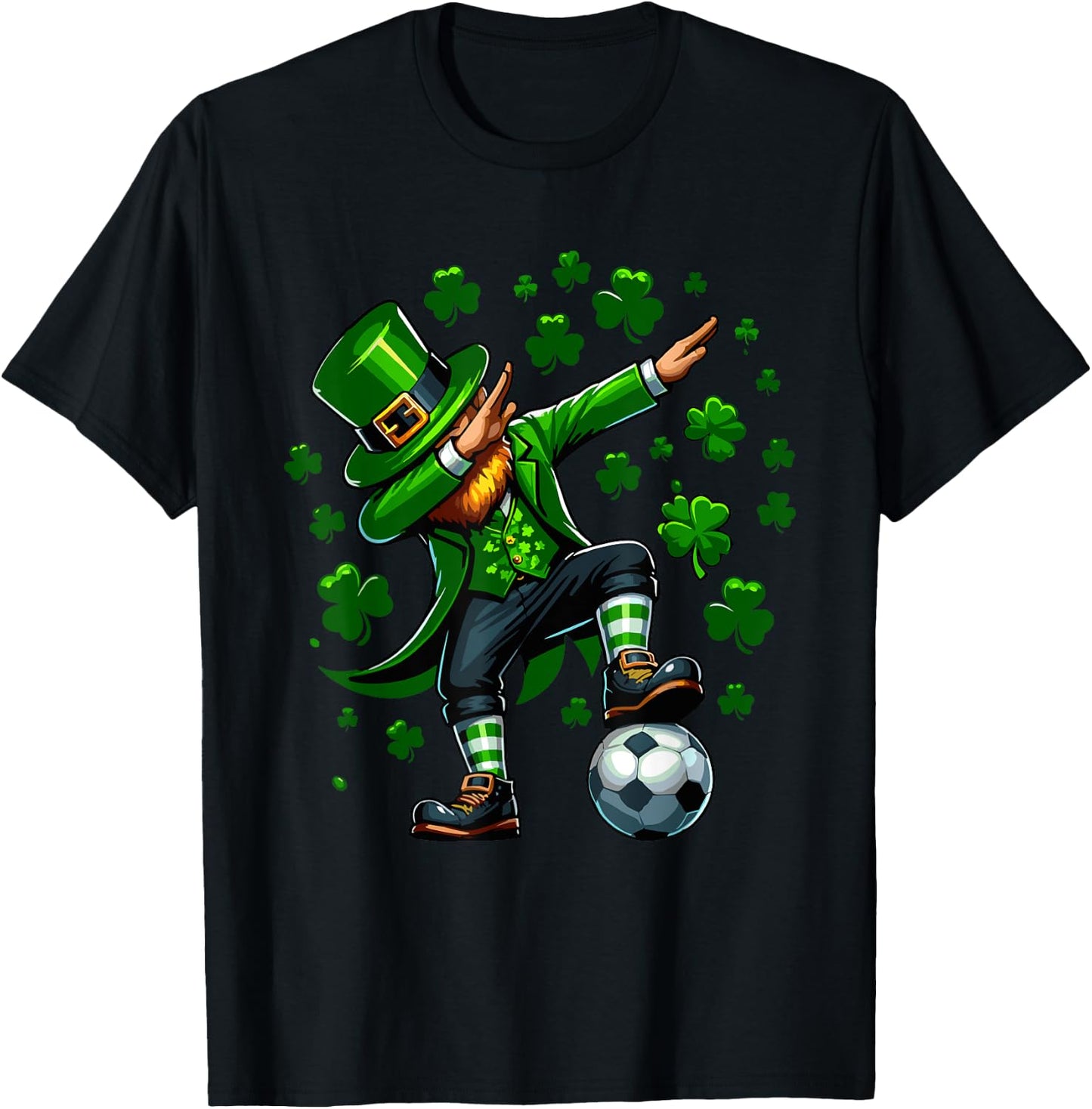 St Patricks Day Boy Men Soccer Sports Dabbing Leprechaun T-Shirt - T-Shirt | Black