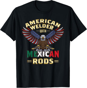 USA American Welder With Mexican Rods Cool Bald Eagle T-Shirt - T-Shirt | Black