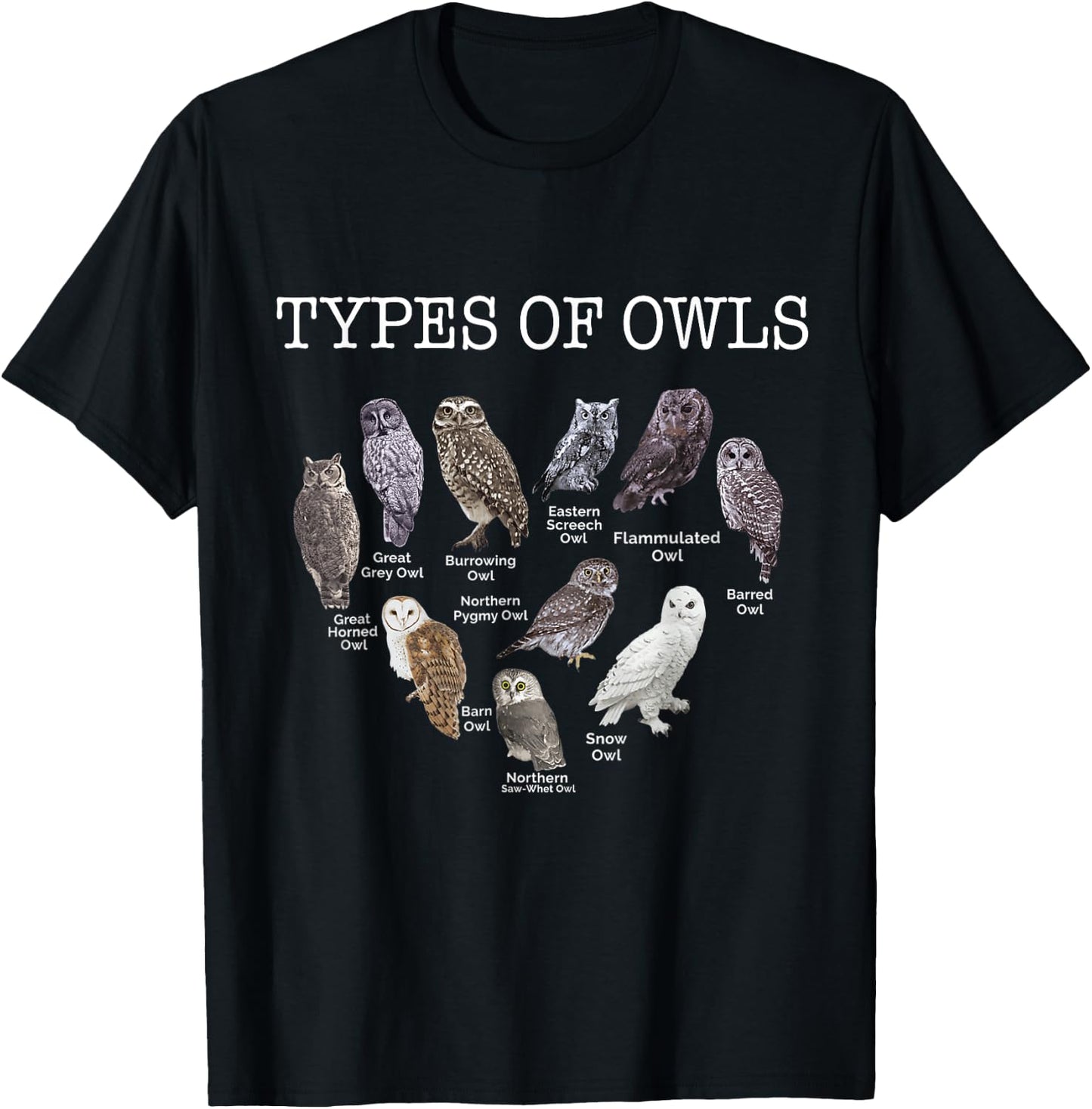 Types of Owls Educational Cute Owl Lover gift men women kids T-Shirt - T-Shirt | Black