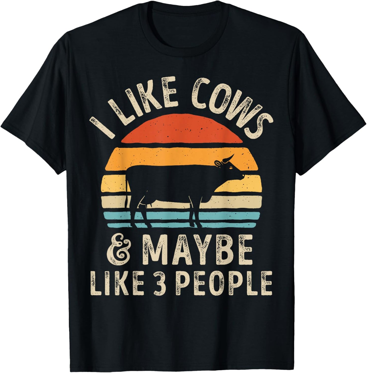 I Like Cows And Maybe Like 3 People Cow Farm Farmer Retro T-Shirt - T-Shirt | Black