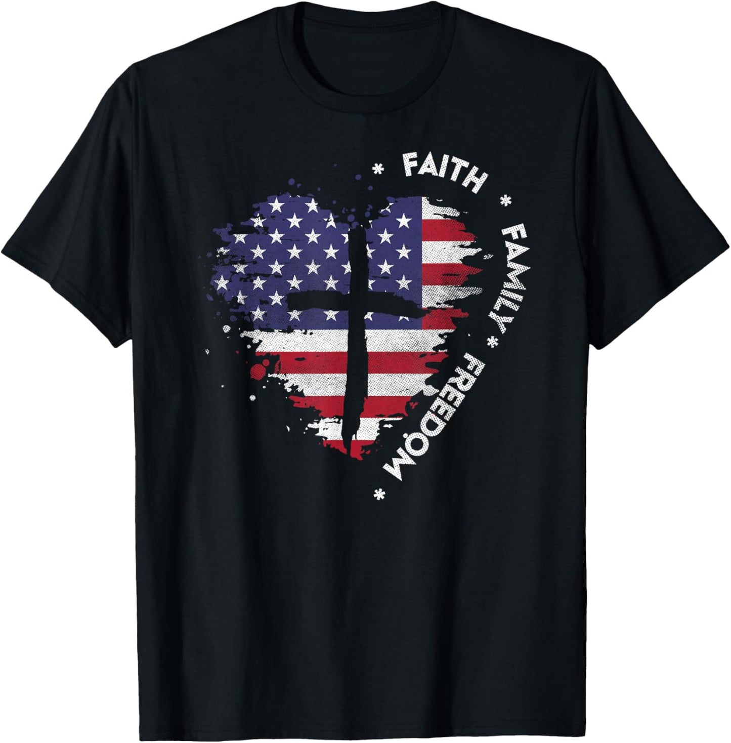 Faith Family Freedom Christian Cross Bible Lover US Flag T-Shirt - T-Shirt | Black