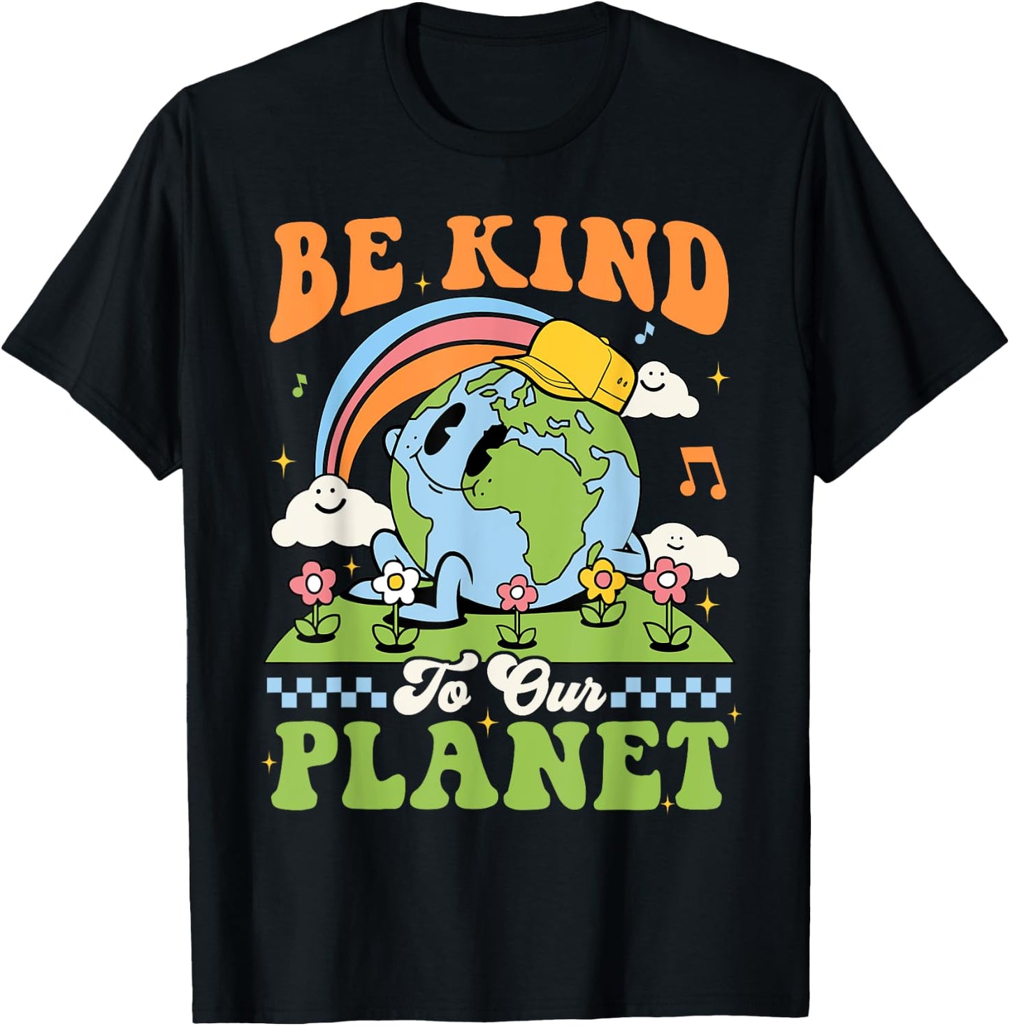Earth Day Be Kind To Our Planet Retro Groovy Earth Day T-Shirt - T-Shirt | Black