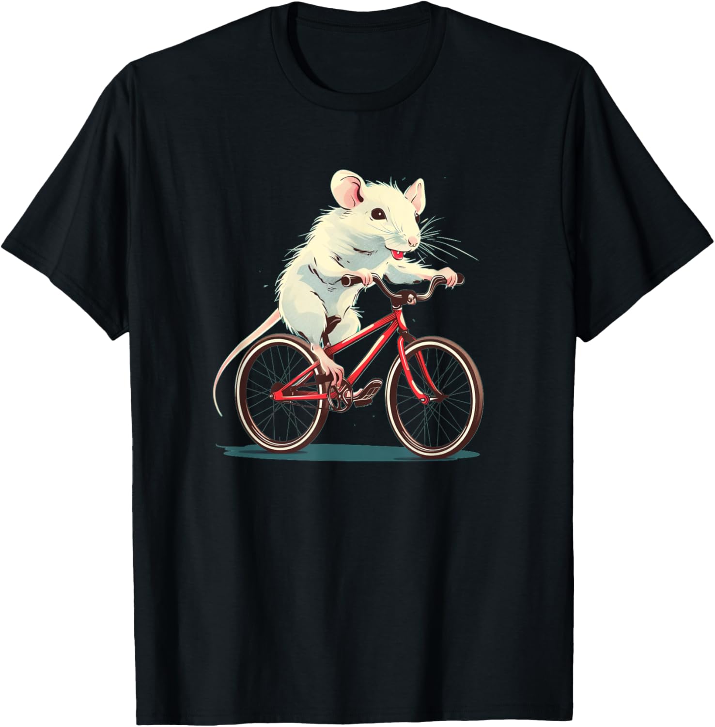 Funny white Rat on red Bike Costume T-Shirt - T-Shirt | Black