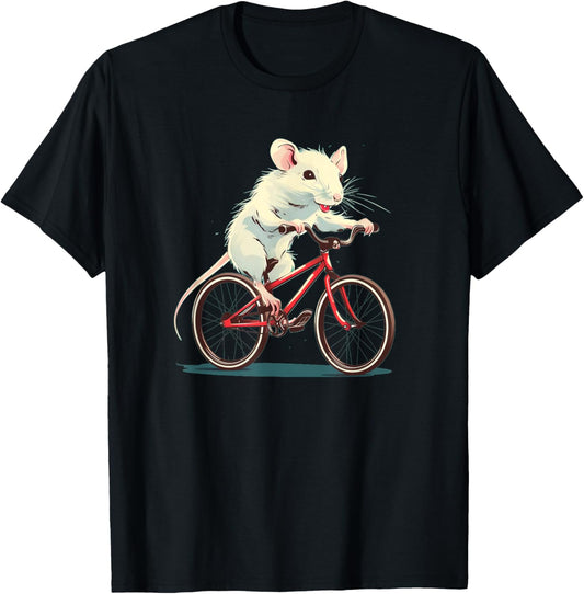 Funny white Rat on red Bike Costume T-Shirt - T-Shirt | Black