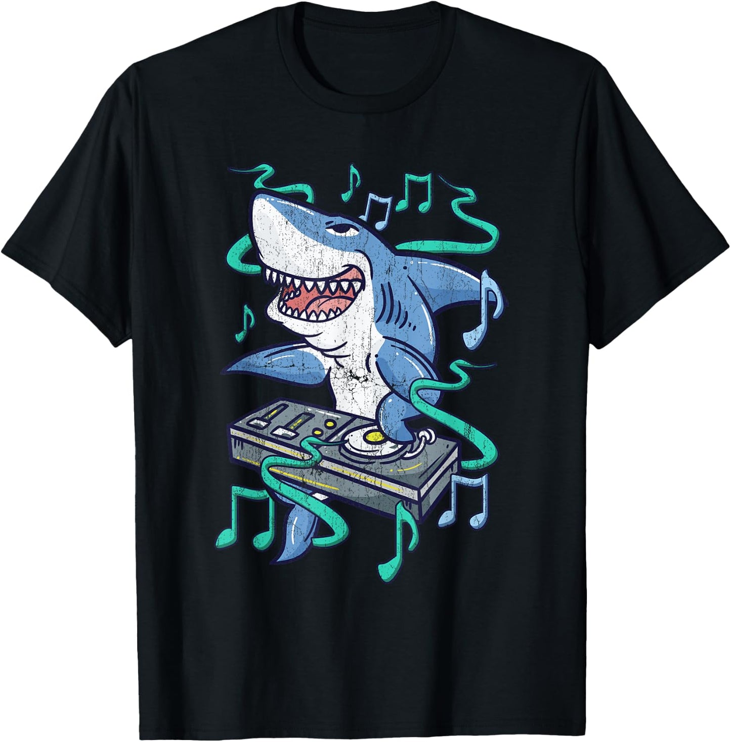 Funny Shark DJ - Party Dance Club - Disk Jockey EDM T-Shirt - T-Shirt | Black