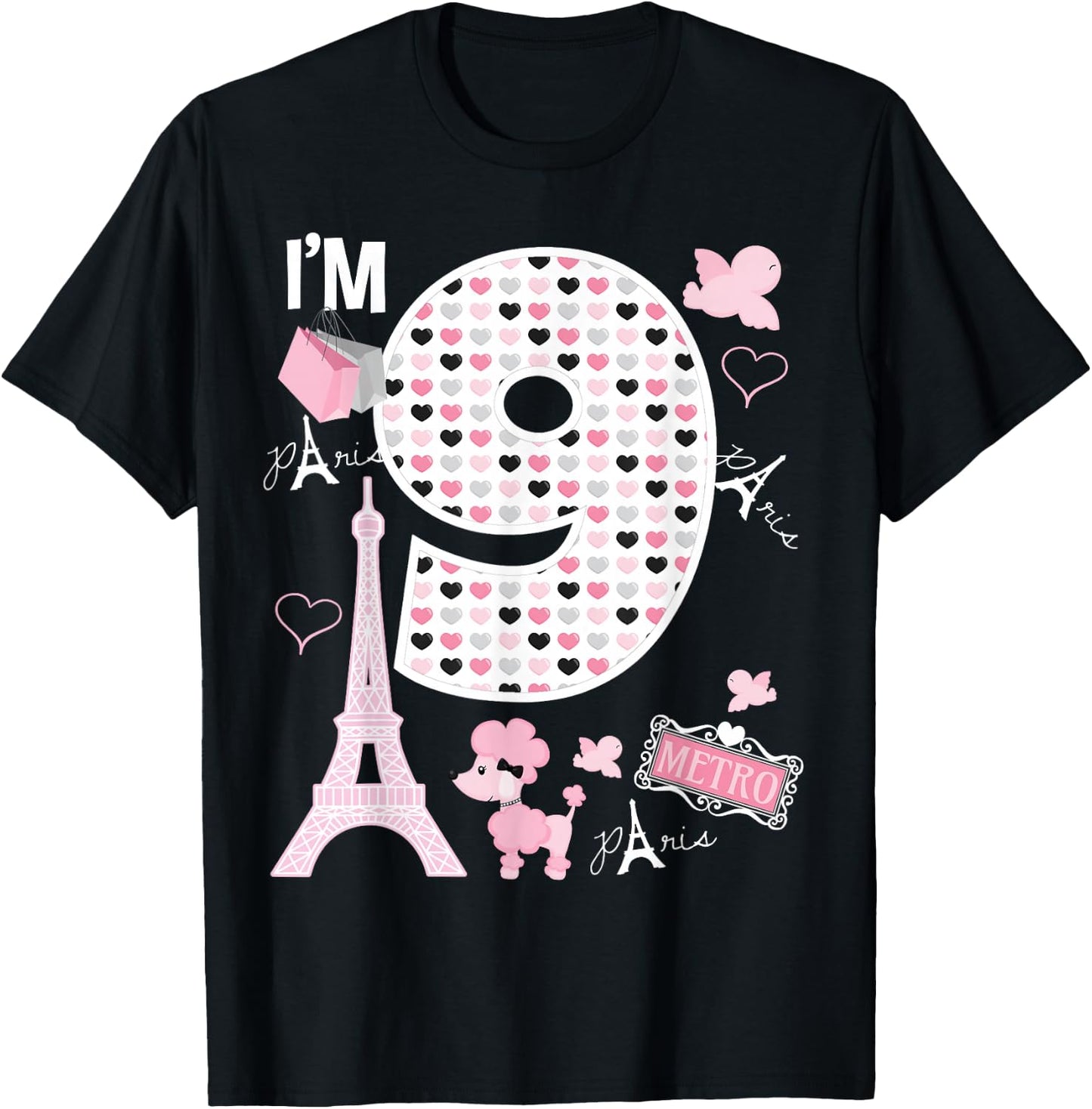 Paris 9th Birthday Girl Paris 9 Year Old Matching Family T-Shirt - T-Shirt | Black