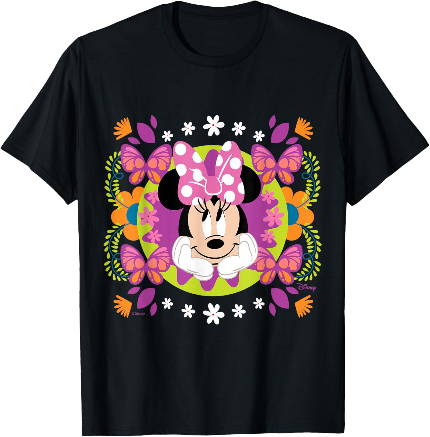 Minnie Mouse - Spring Florals & Butterflies Burst T-Shirt - T-Shirt | Black