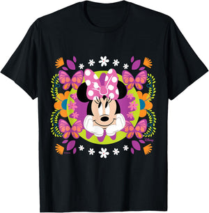 Minnie Mouse - Spring Florals & Butterflies Burst T-Shirt - T-Shirt | Black