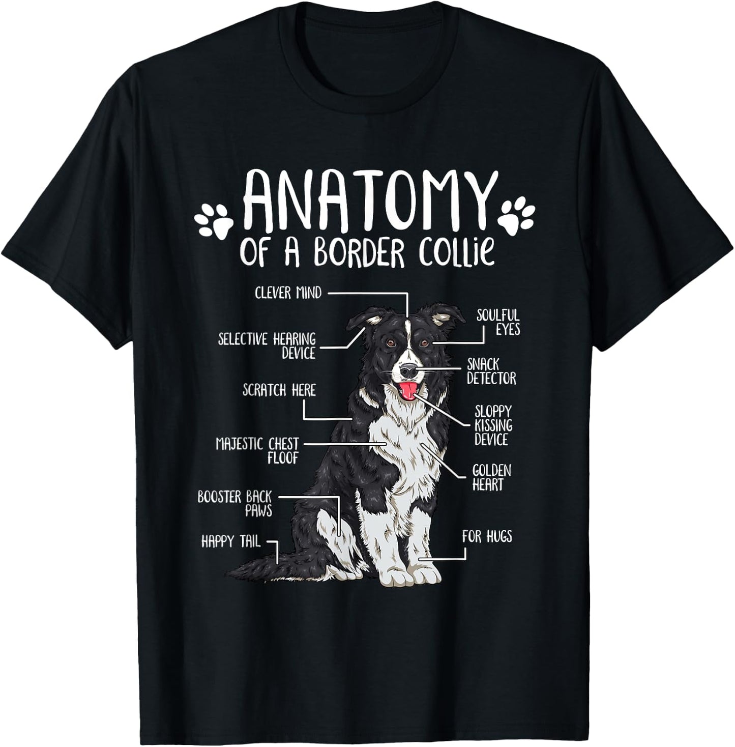 Funny Anatomy Border Collie Dog Lover Small T-Shirt - T-Shirt | Black