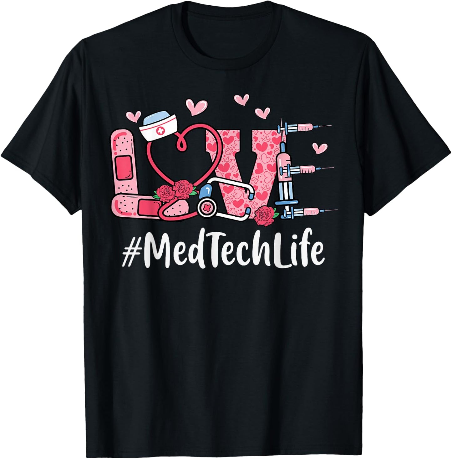 Med Tech Love Valentines Day Cute Women Heart Appreciation T-Shirt - T-Shirt | Black