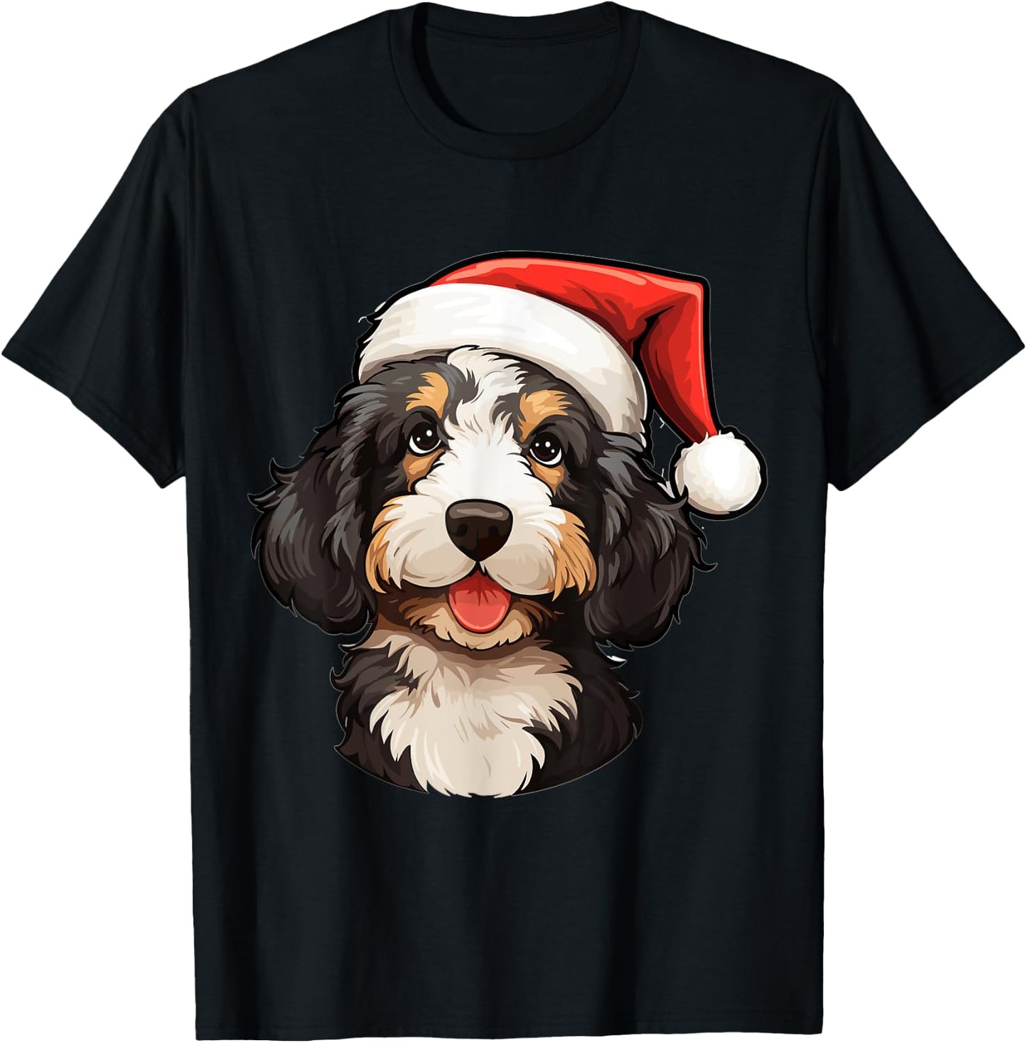 Bernedoodle Dog Breed with a Christmas Hat Men Women Kids T-Shirt - T-Shirt | Black