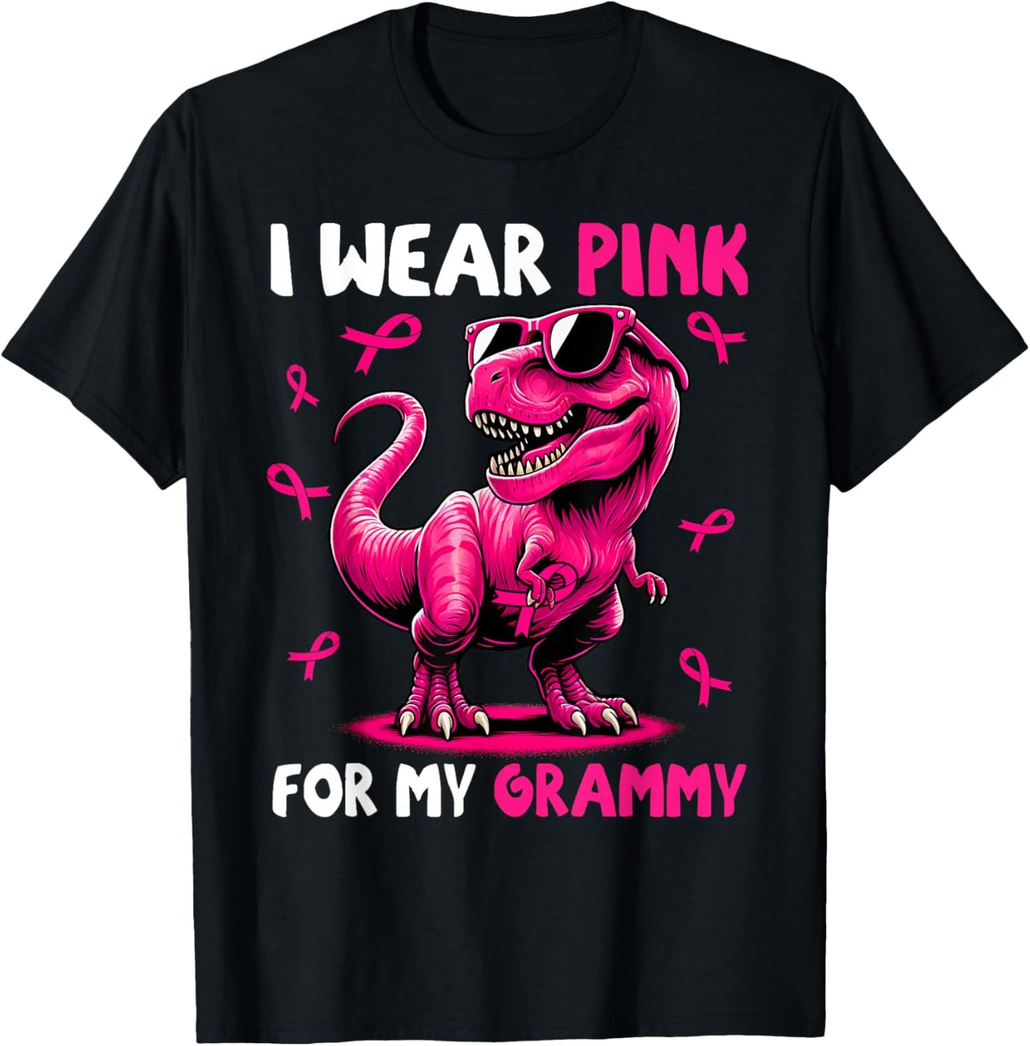 I Wear Pink For My Grammy T-rex Dinosaur Breast Cancer T-Shirt - T-Shirt | Black
