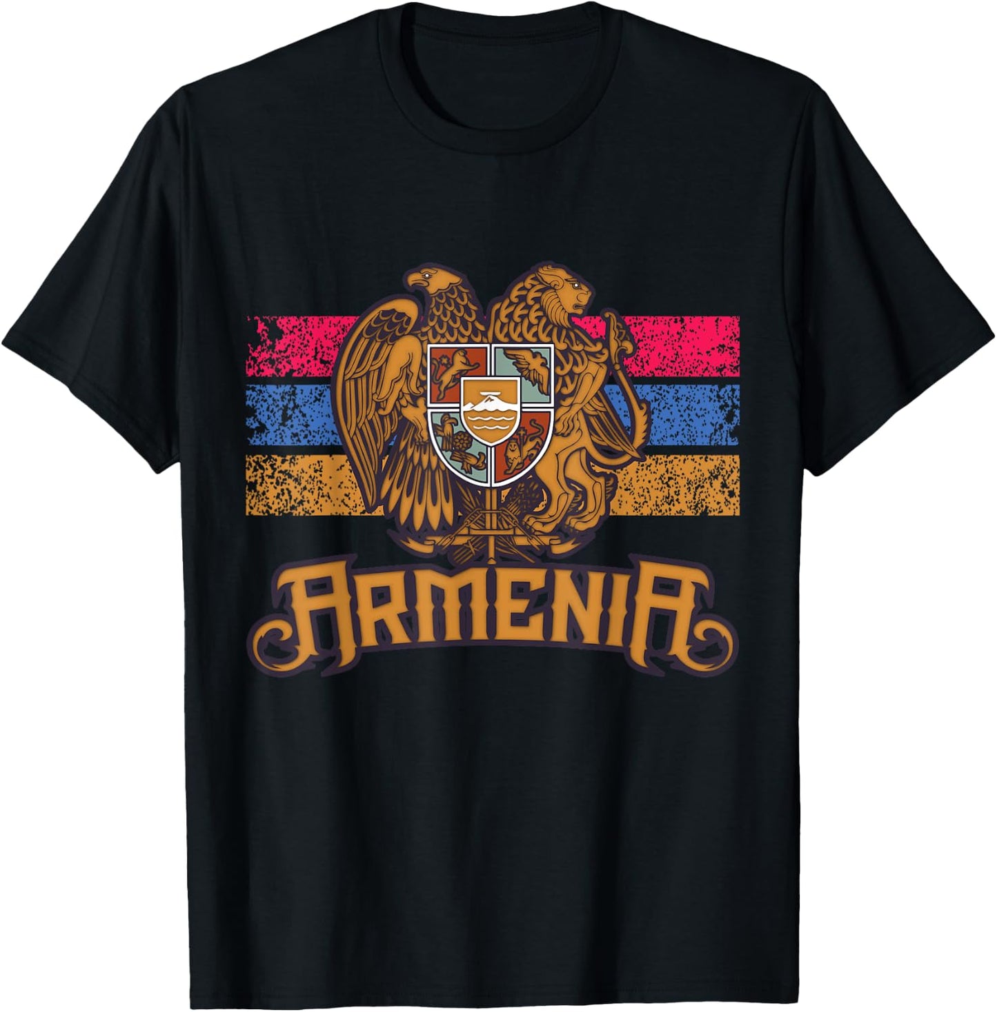Vintage Armenia Flag Family Crest - Armenian Country Gifts T-Shirt - T-Shirt | Black