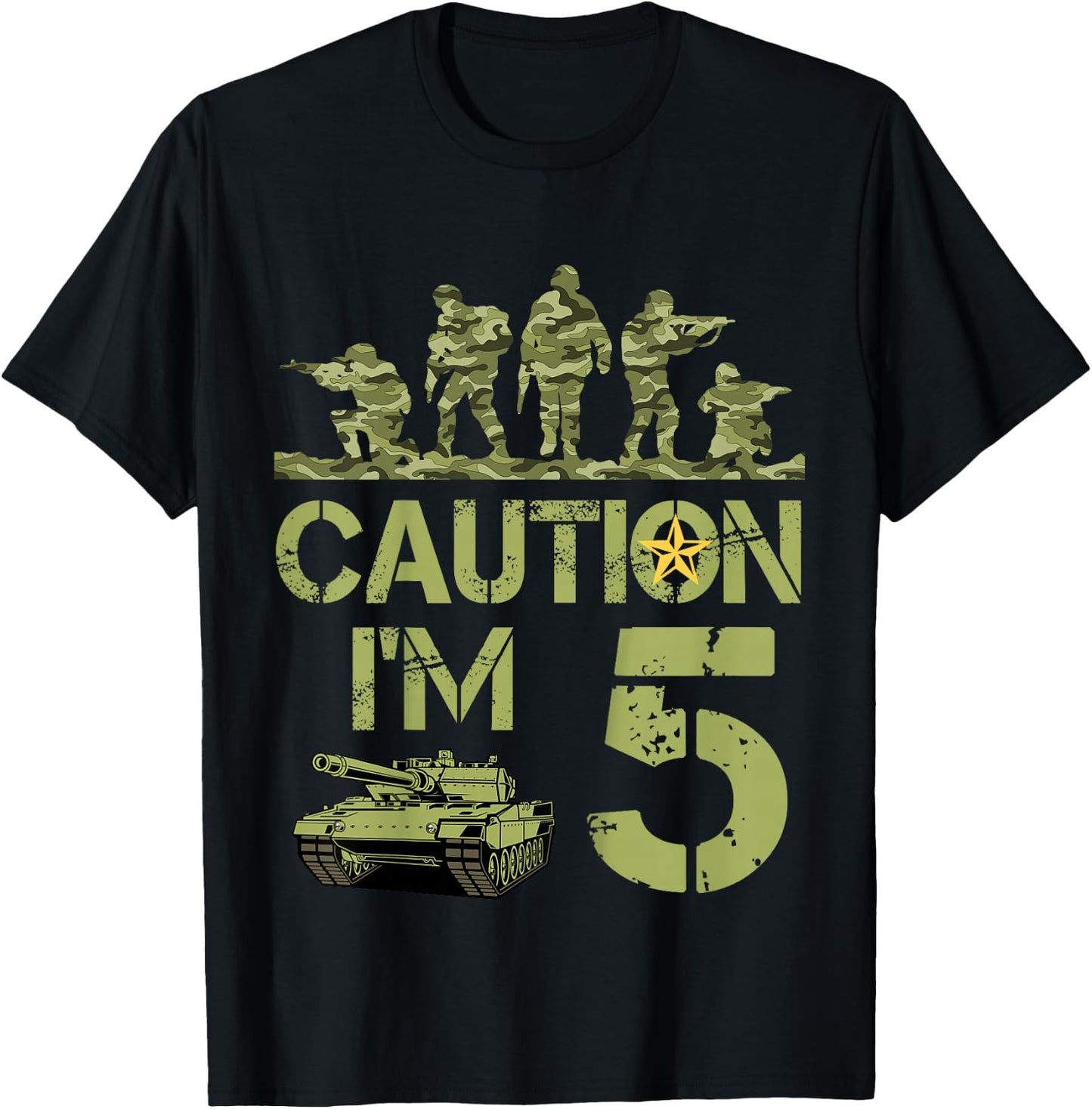 Kids 5th Birthday Military I'm 5 Year Old Soldier Camo 5 Birthday T-Shirt - T-Shirt | Black